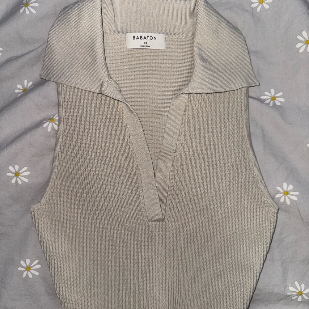 Babaton Beige Sleeveless Knit Top